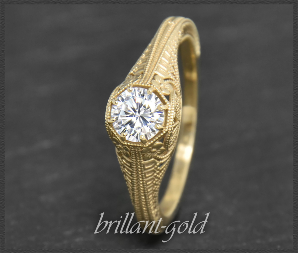 Ring mit 0,50ct Brillant, 585 Gold, Jugendstil Design